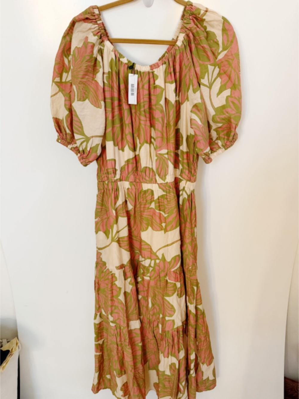 NWT Velvet by Graham & Spencer Raya Floral Cream Pink Silk Cotton Maxi Dress L - Picture 2 of 8